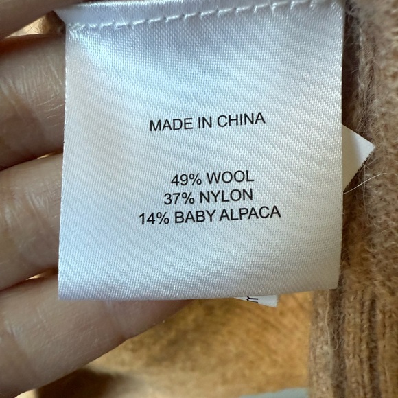 QUINCE Baby Alpaca Wool Diamond Stitch Crew Neck Sweater Camel Soft Neutral M - Picture 5 of 6